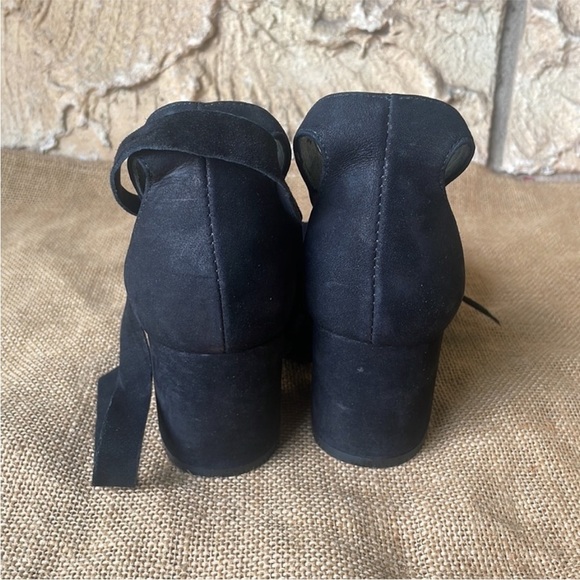SCHUTZ Kelma Black Suede Leather Ankle Tie Wrap Block Heel Sandals Size 6 1/2 B - Picture 7 of 11